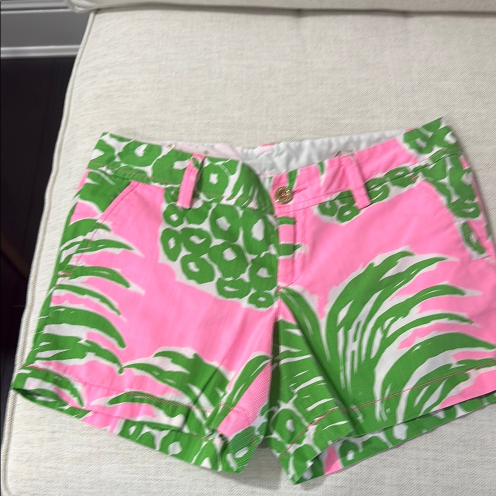 Lilly Pulitzer Pink and Green Callaghan Shorts Vibrant Tropical Print